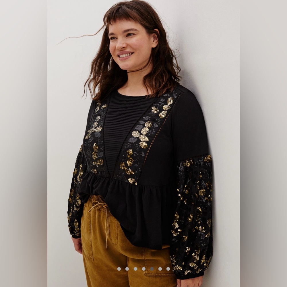 NWT Anthropologie Neale Sequined Peplum Top M